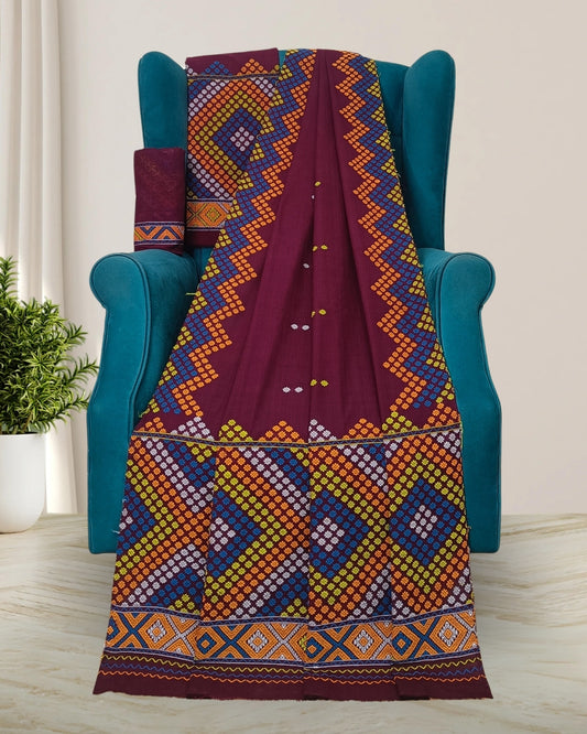 Brown padmini cotton mekhela sador