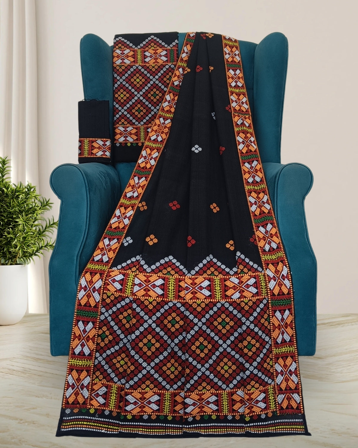 Black padmini cotton Mising mekhela sador