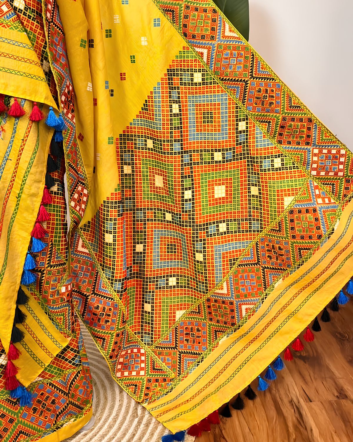 Padmini cotton x Tussar silk mekhela sador- DMC motifs