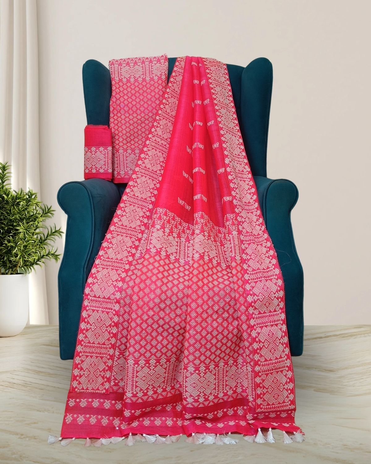 Dyed nuni mekhela sador - Eri work