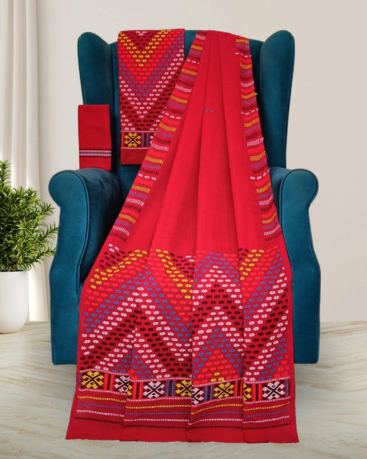 Padmini cotton Mising mekhela sador -Red