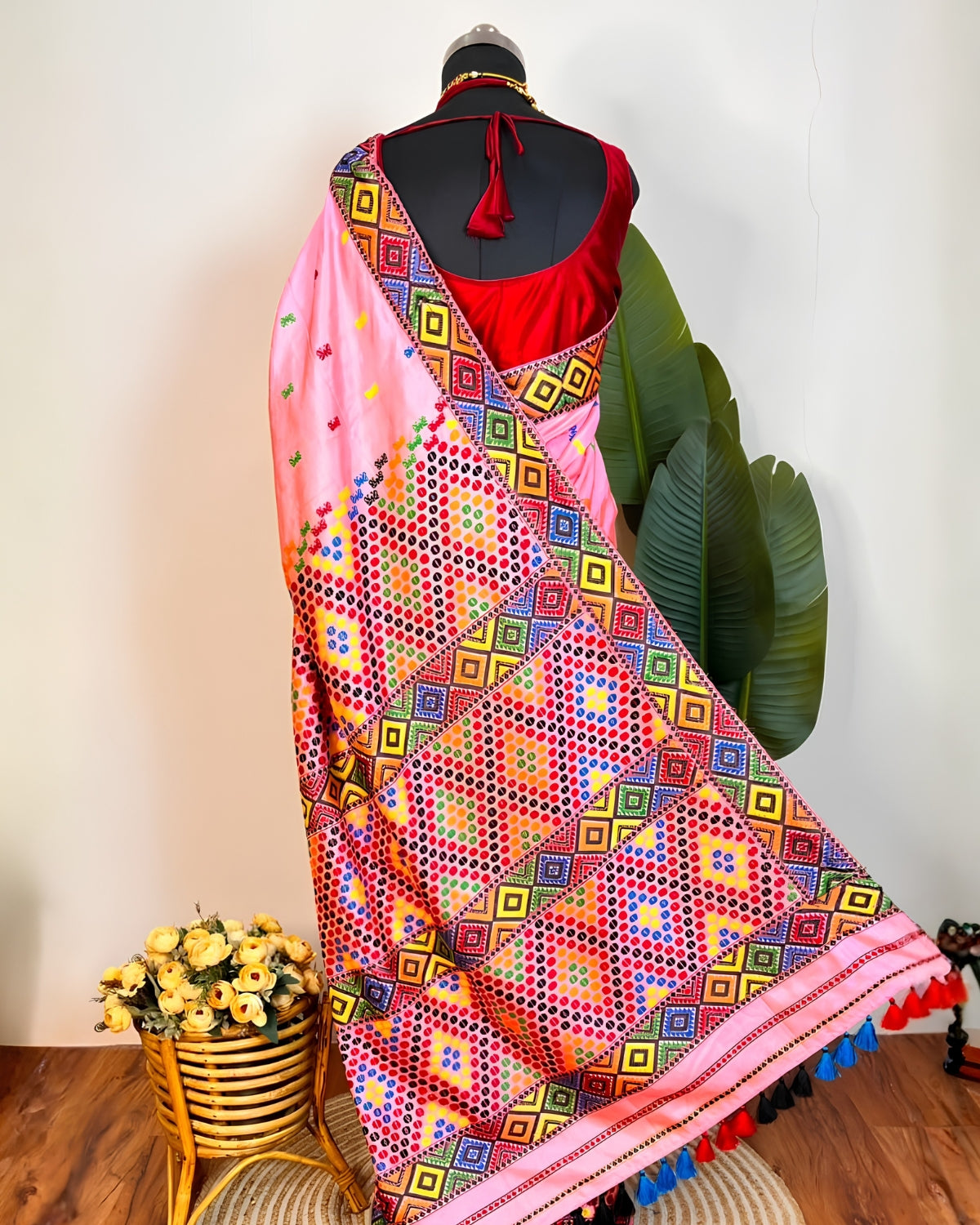 Tussar silk by Assam paat Mising mekhela sador - DMC motifs
