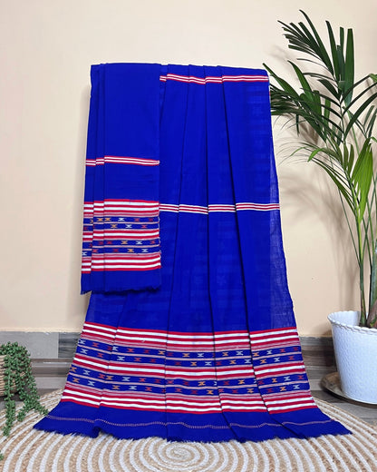Ribi design Mising mekhela sador -Blue