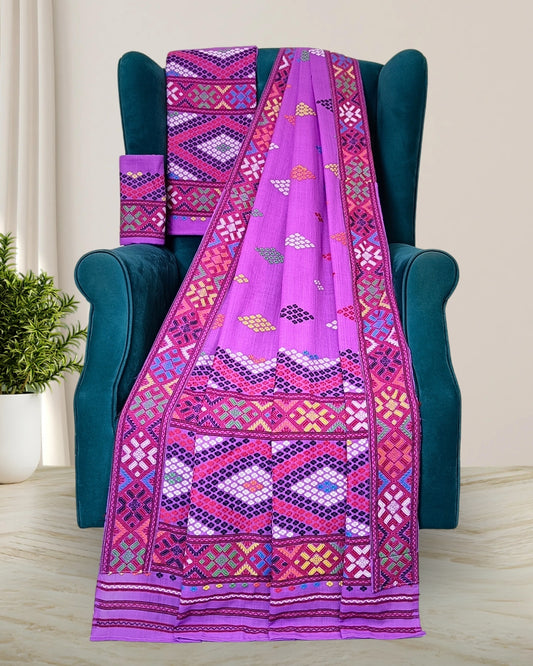 Royal purple padmini cotton Mising mekhela sador - DMC motifs