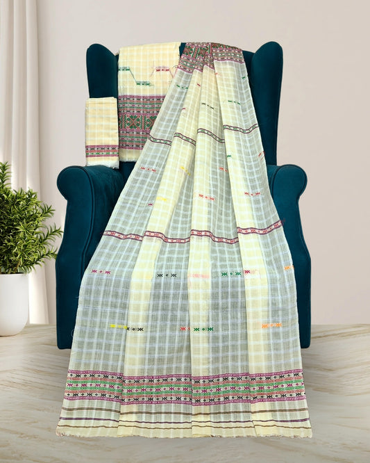 Gero design Mising mekhela sador -White