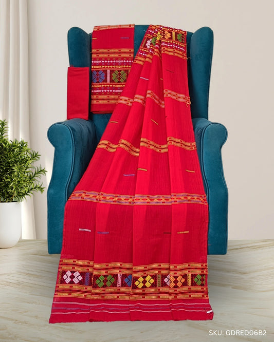 Gero design Mising mekhela sador- Red