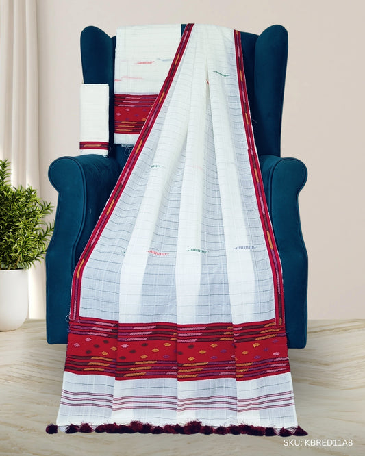 Semi nuni Mising mekhela sador - Maroon kesh bosa