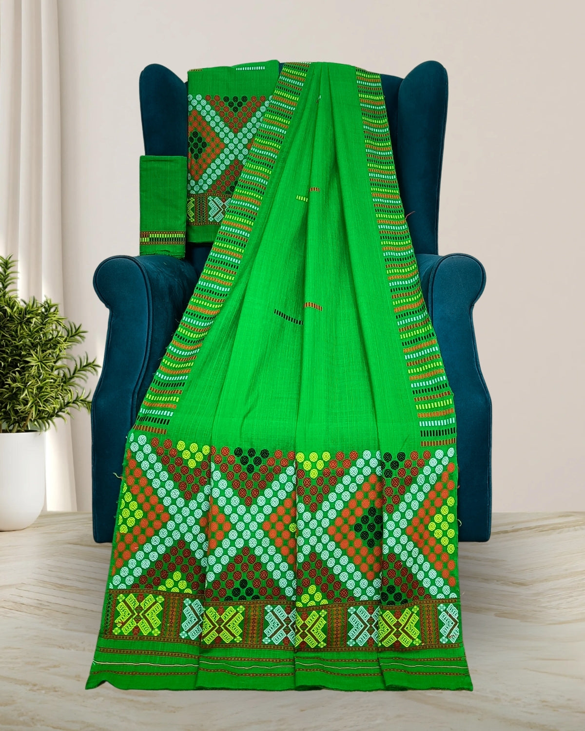 Padmini cotton Mising mekhela sador -Green