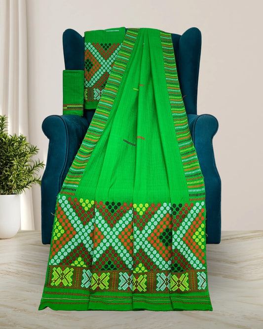 Padmini cotton Mising mekhela sador -Green