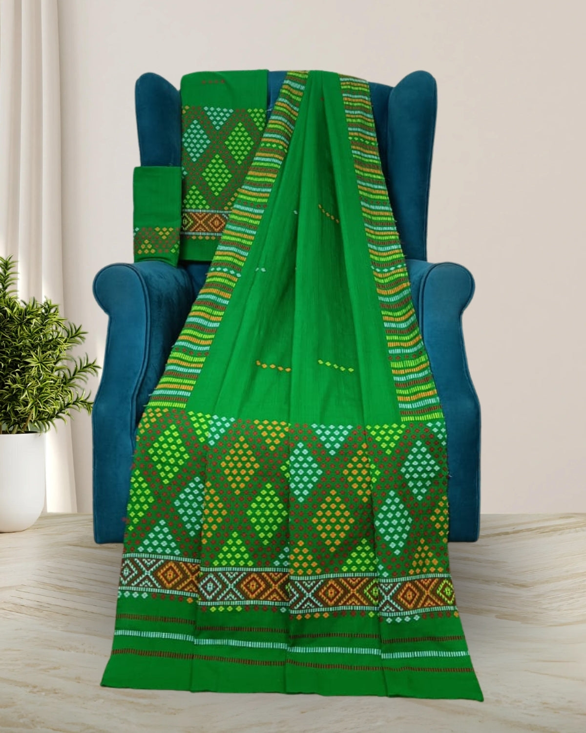 Padmini cotton Mising mekhela sador -Green