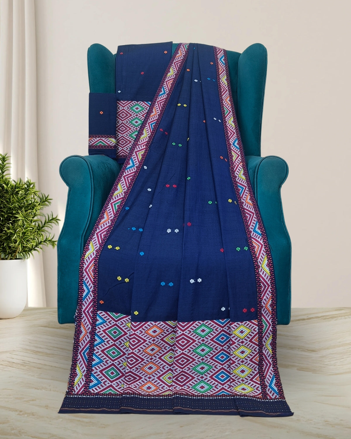 Padmini cotton Mising mekhela sador - DMC motifs