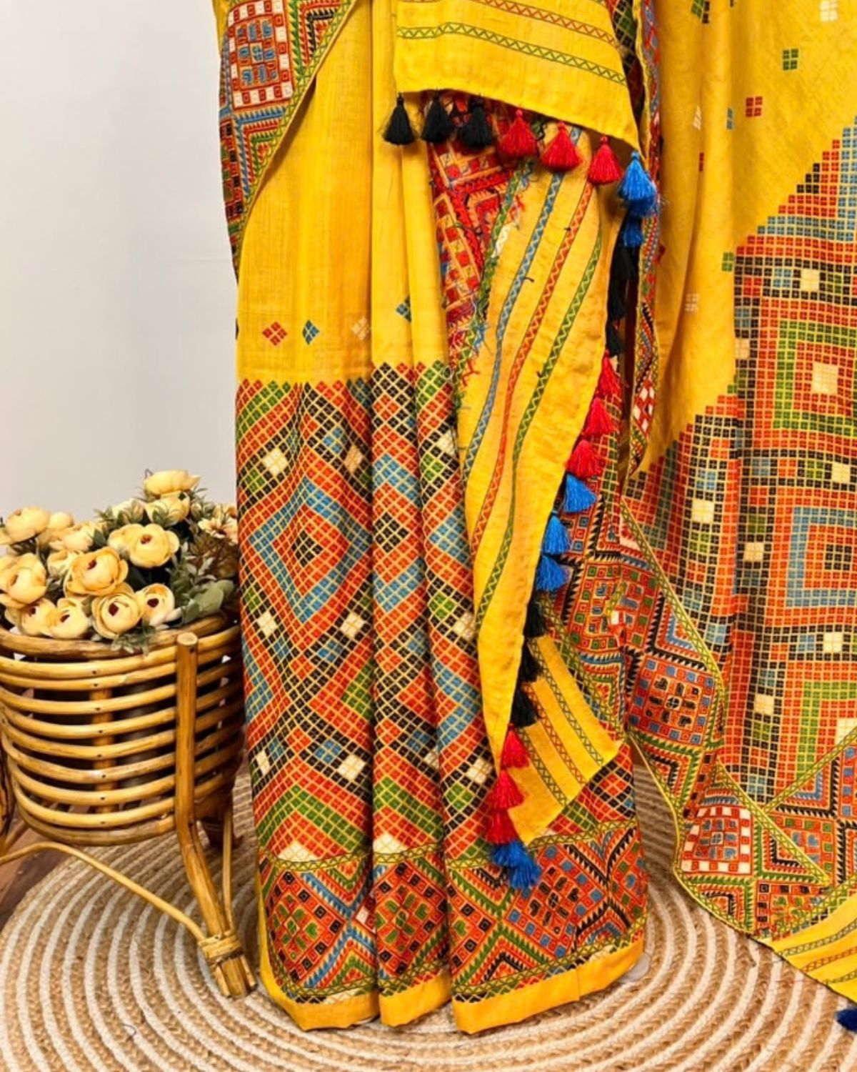 Padmini cotton x Tussar silk mekhela sador- DMC motifs