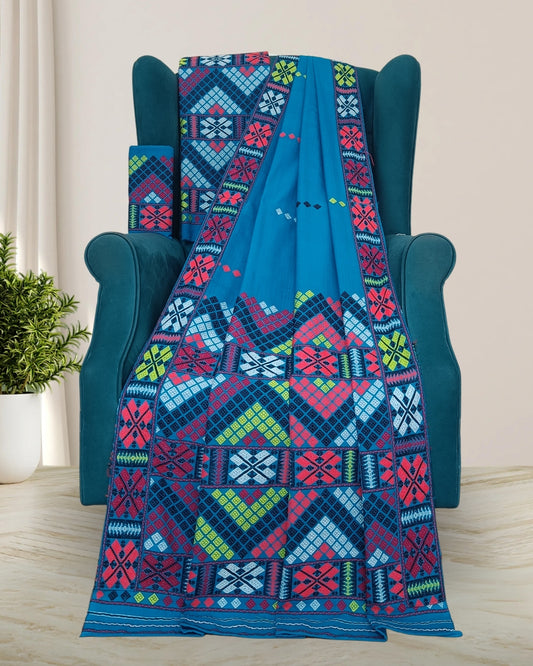 Sky blue padmini cotton Mising mekhela sador