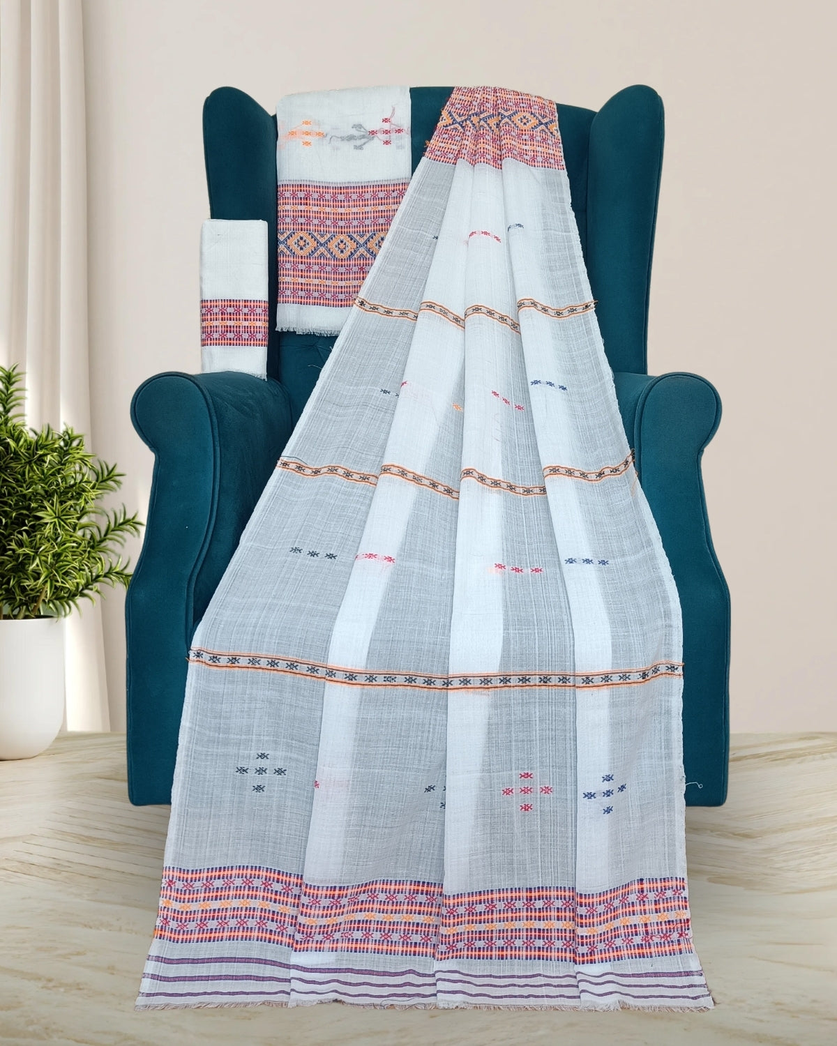 Gero design Mising mekhela sador -White