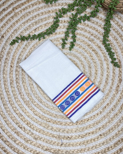 Ribi design Mising mekhela sador -White