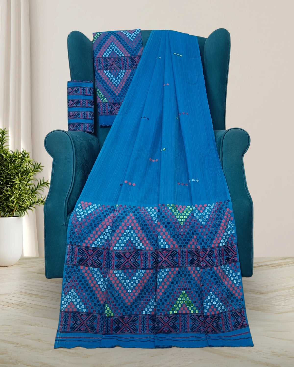 Padmini cotton Mising mekhela sador -Blue