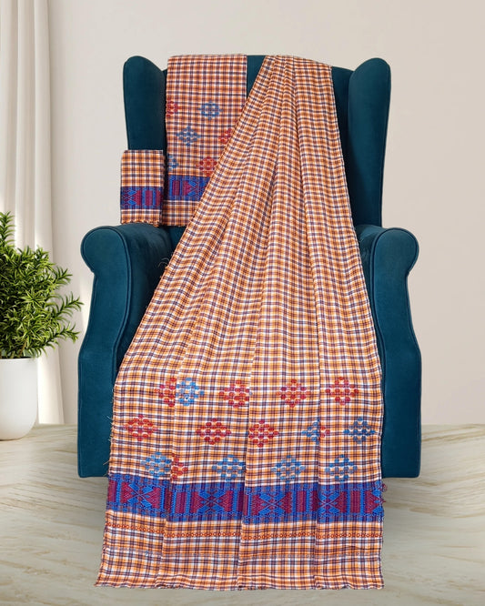Pajok design Mising mekhela sador-Orange