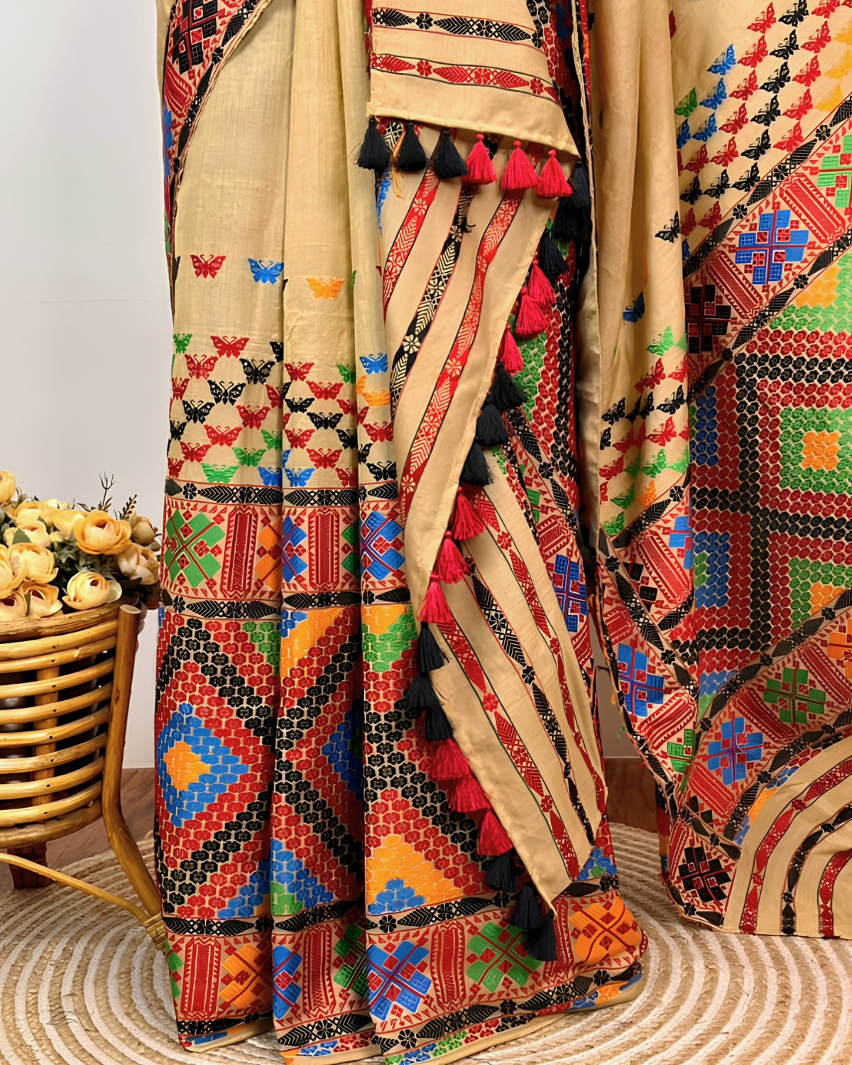 Tussar silk x Padmini cotton mekhela sador- DMC motifs