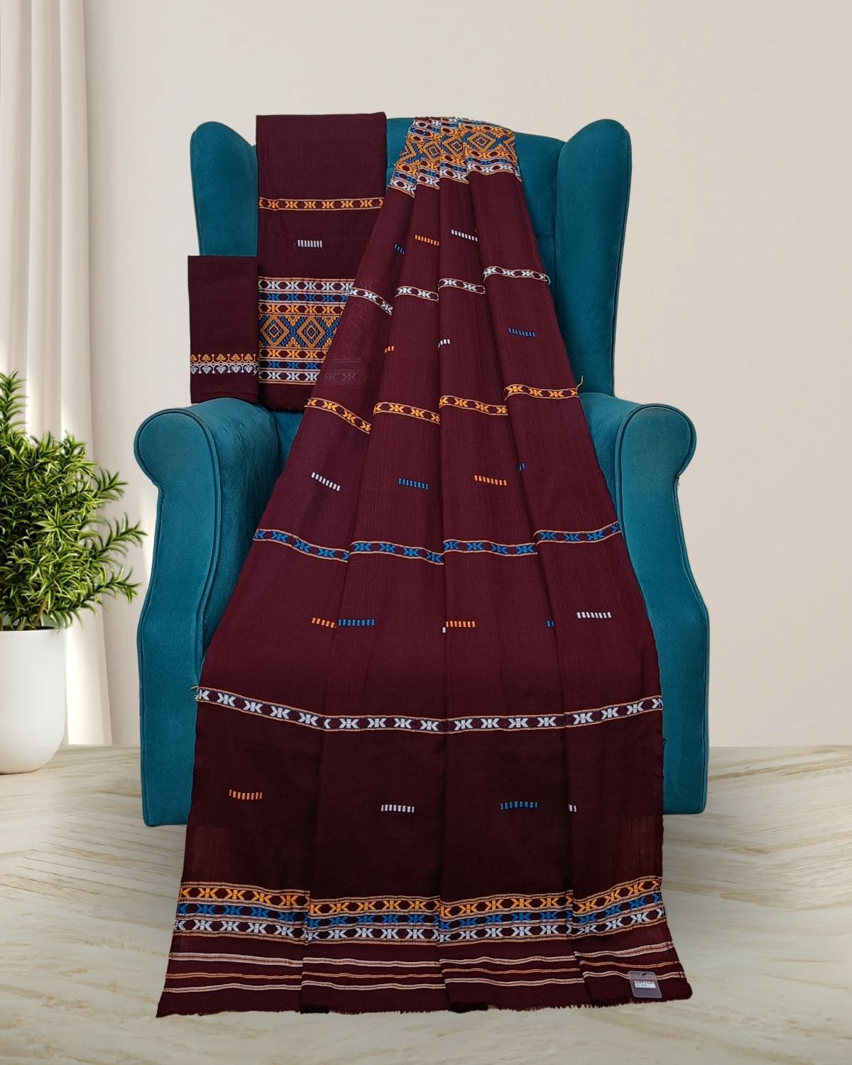 Gero design Mising mekhela chadar - Brown