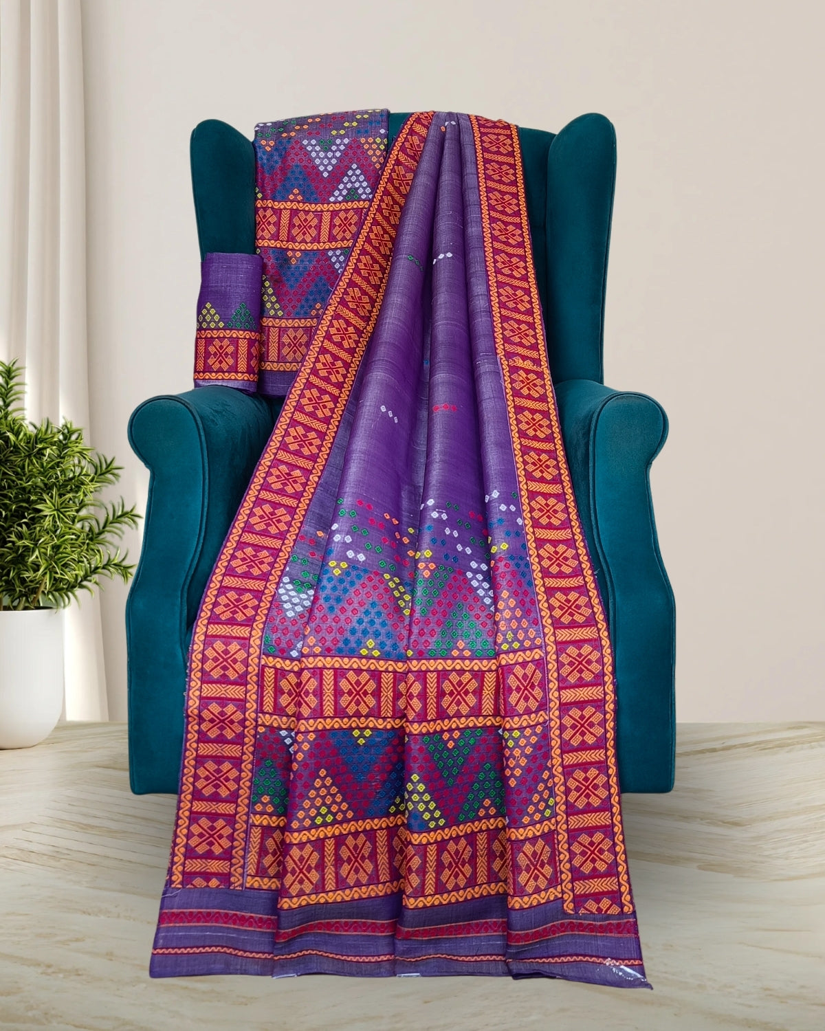 Semi nuni Mising mekhela sador - Purple