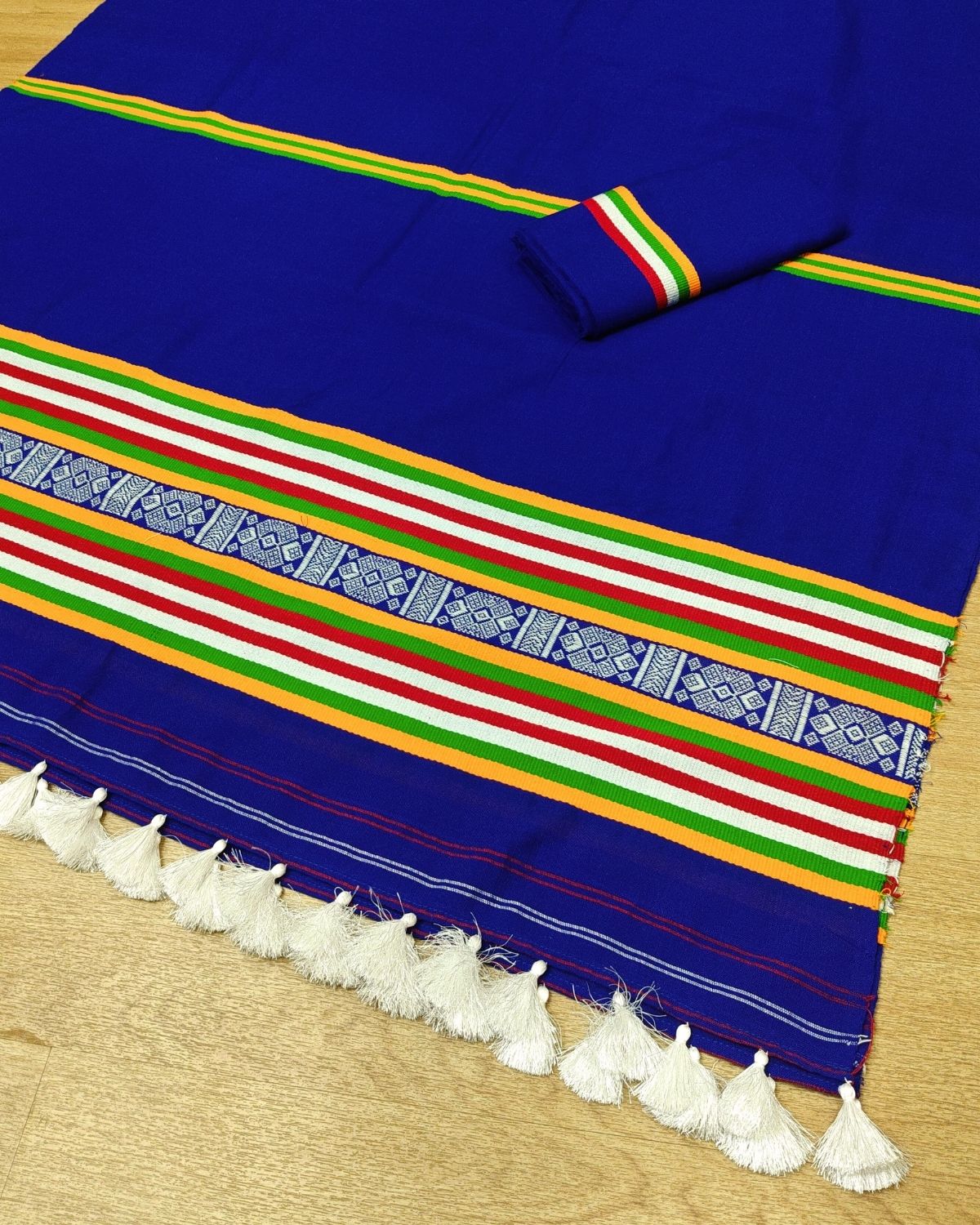 Ribi design Mising mekhela sador - Royal blue