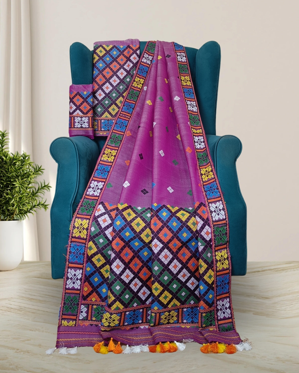 Semi nuni Mising mekhela sador- DMC motifs