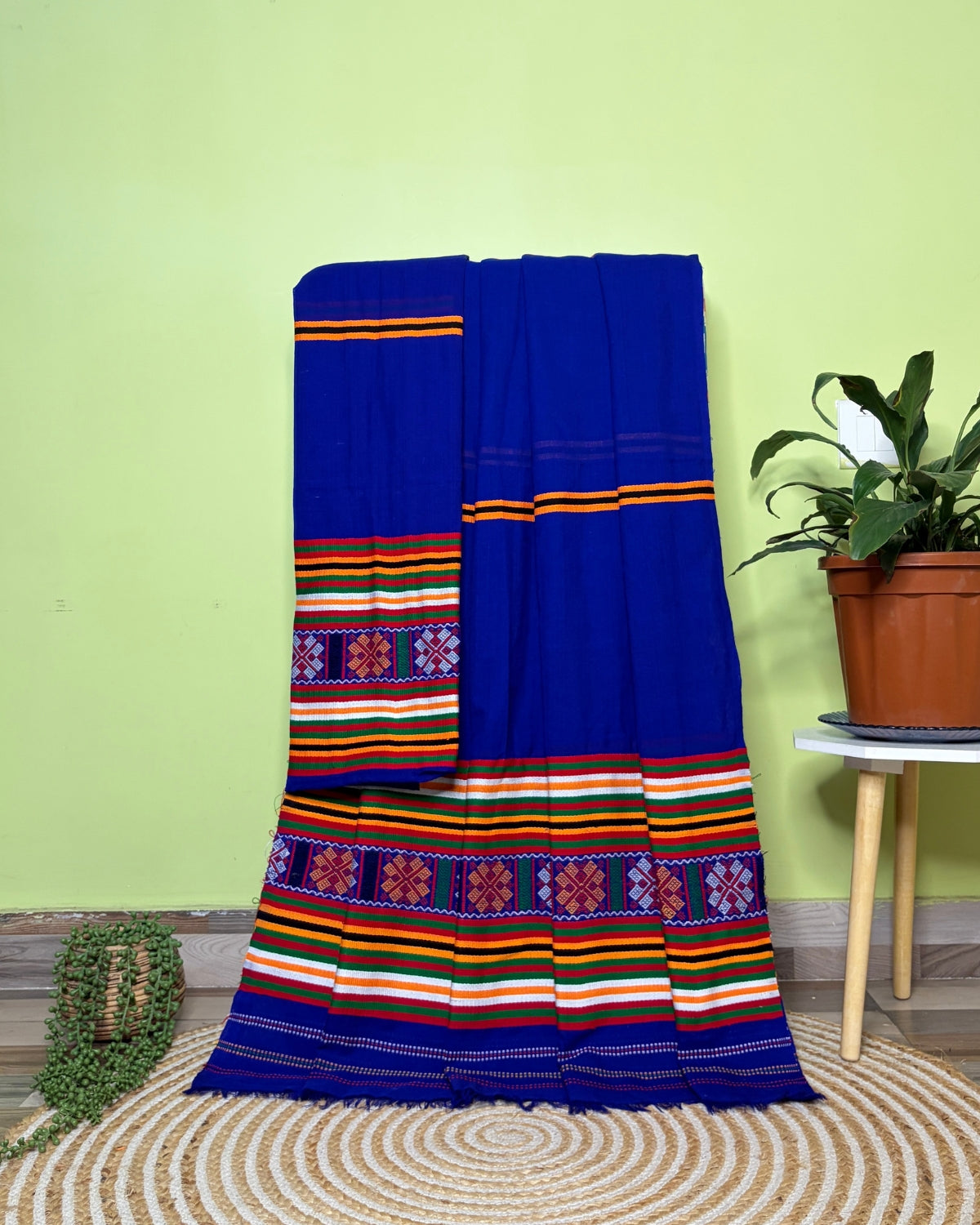 Ribi design Mising mekhela sador - Royal blue