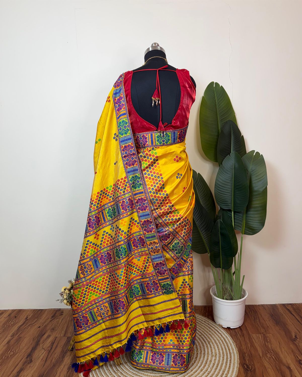 Tussar silk by Assam paat Mising mekhela sador - DMC motifs