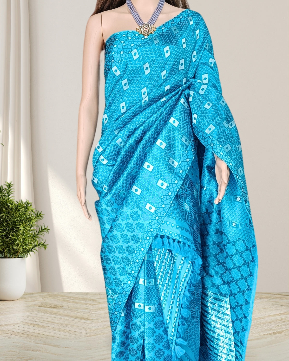 Blue Pure Mulberry silk mekhela chadar