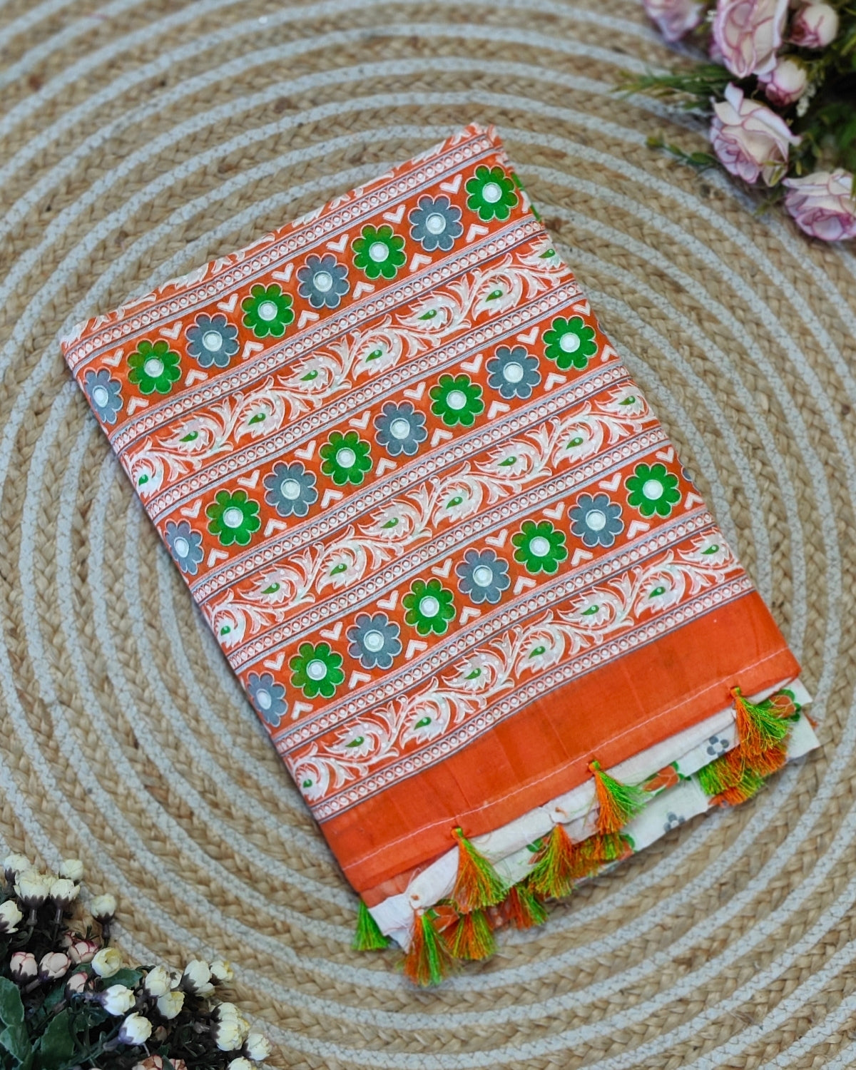 Floral printed linen set - Orange