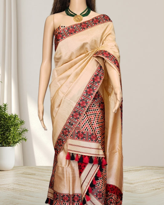 Tussar Silk Mekhela Chadar in Mising tribal design