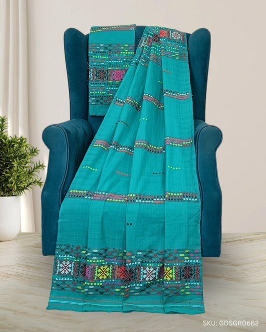 Gero design Mising mekhela sador- Sea green