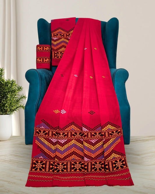Padmini cotton Mising mekhela sador -Red