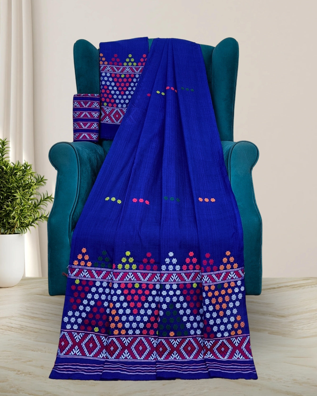 Padmini cotton Mising mekhela sador -Royal blue