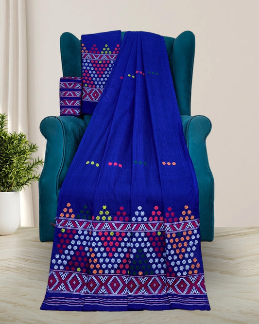Padmini cotton Mising mekhela sador -Royal blue