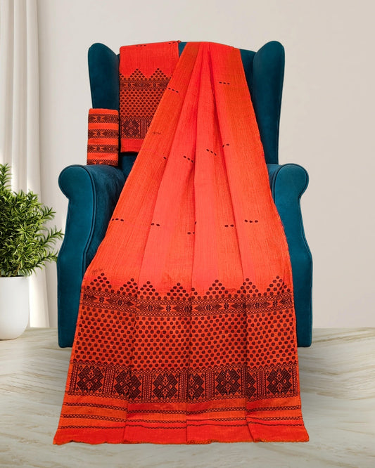 Padmini cotton Mising mekhela sador -Orange