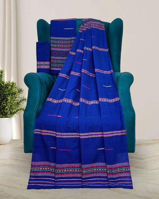 Gero design Mising mekhela sador -Royal blue