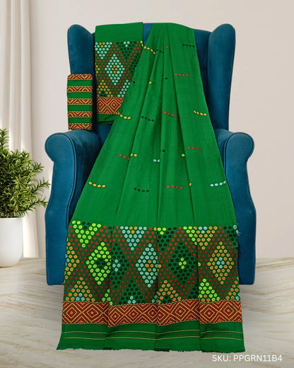 Padmini cotton Mising mekhela sador - Green