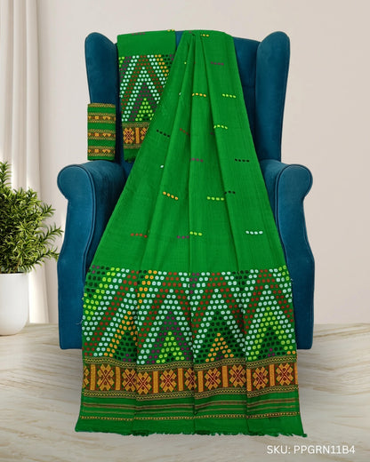 Padmini cotton Mising mekhela sador - Green