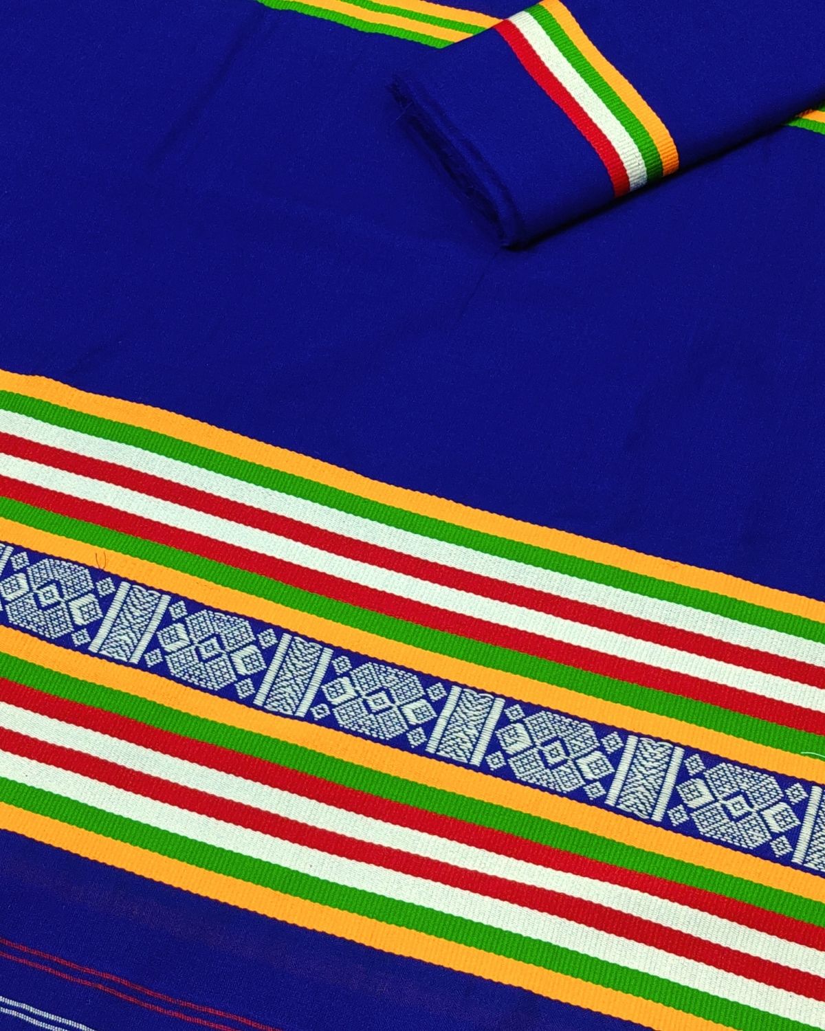 Ribi design Mising mekhela sador - Royal blue