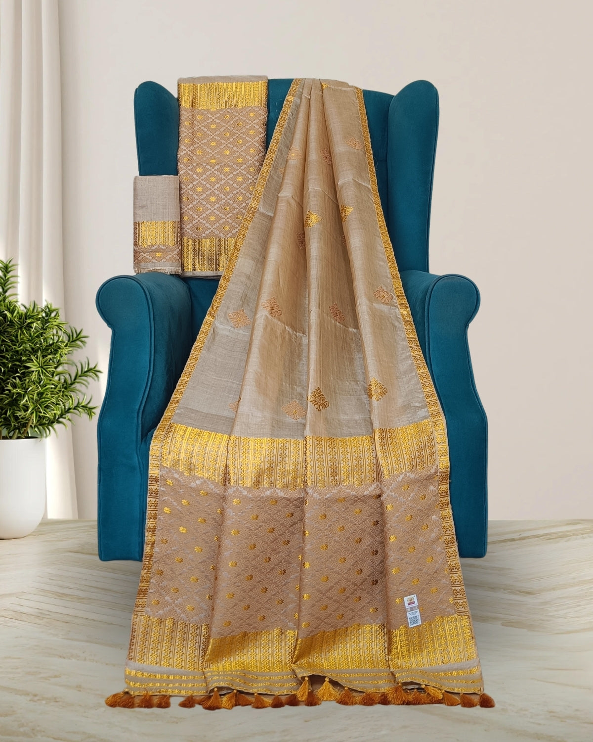 Pure tussar silk mekhela sador - Guna work