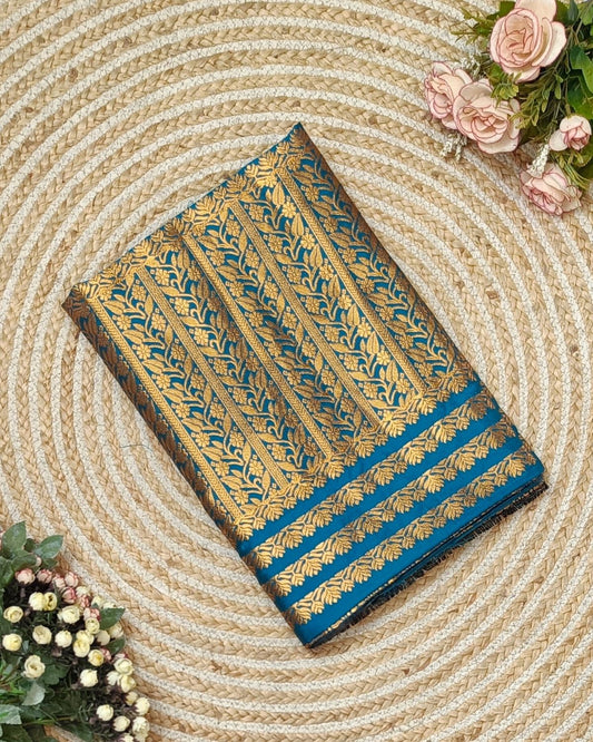 Semi paat mekhela sador - Denim blue