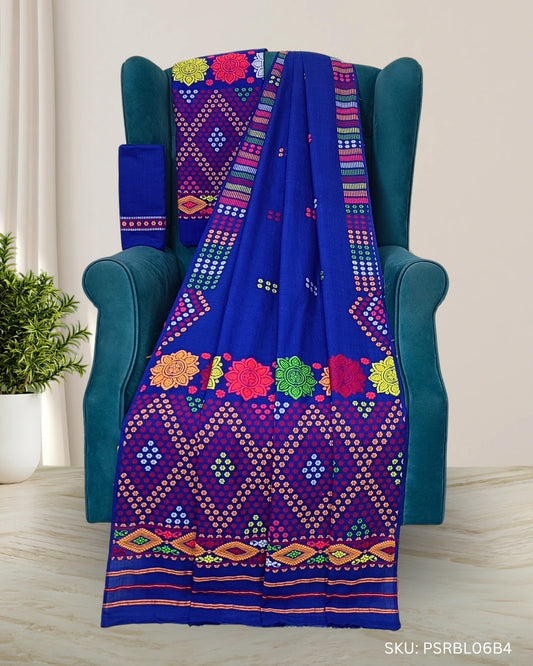 Royal blue padmini cotton Mising mekhela chadar