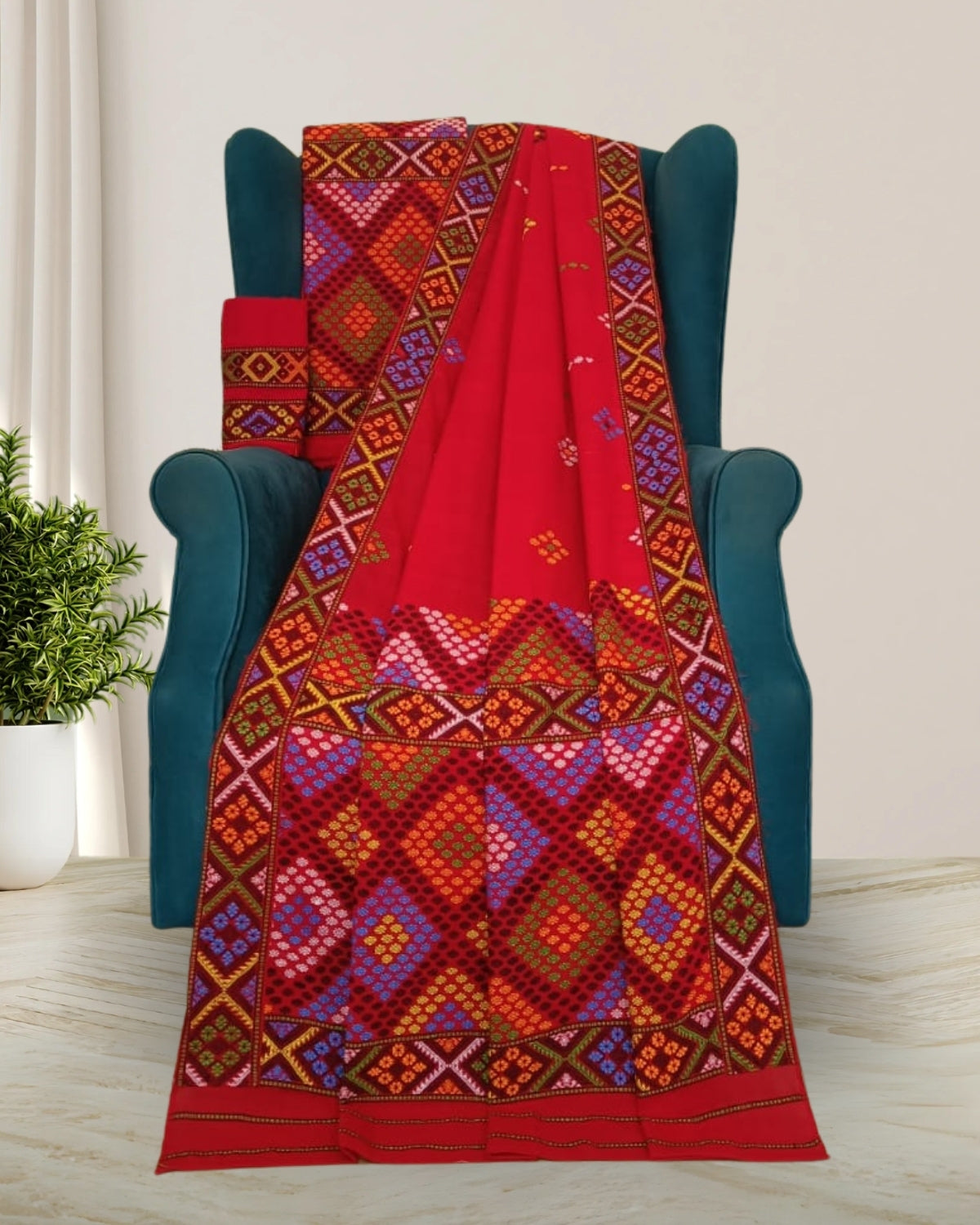 Red padmini cotton Mising mekhela sador