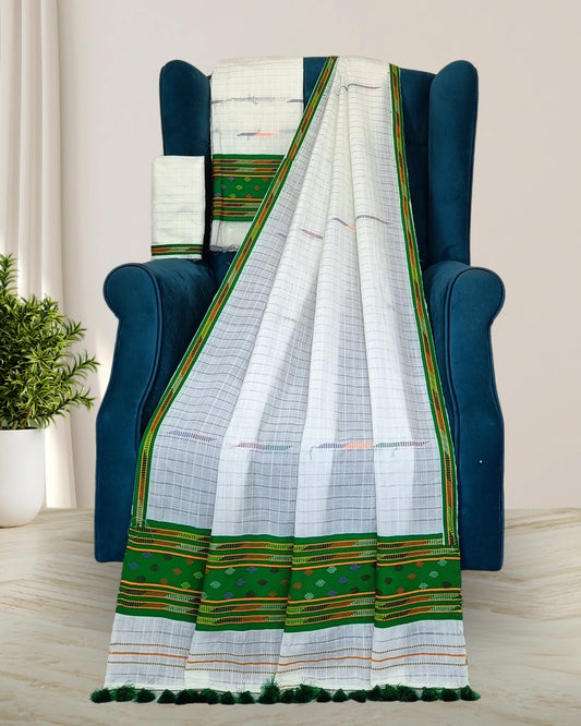 Semi nuni Mising mekhela sador - Green kesh bosa