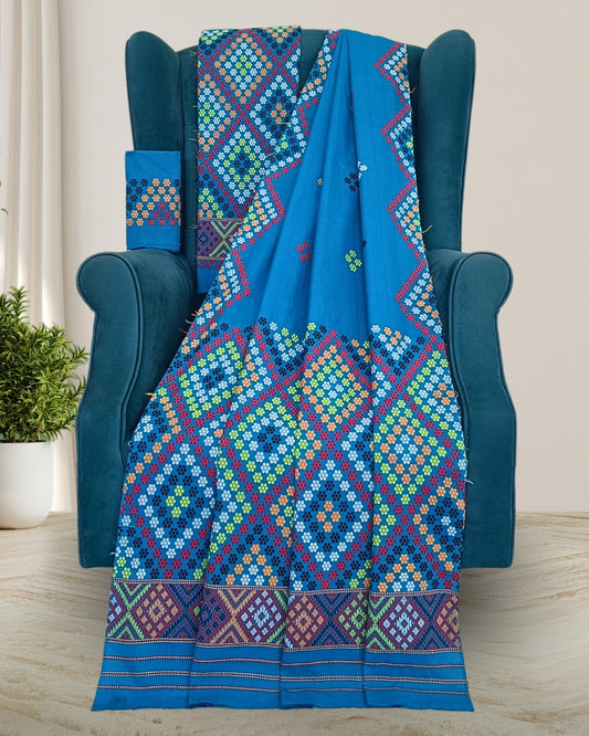 Sky blue padmini cotton Mising mekhela chadar