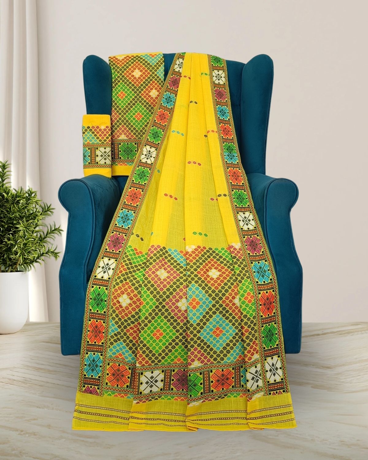 Yellow padmini cotton Mising mekhela sador
