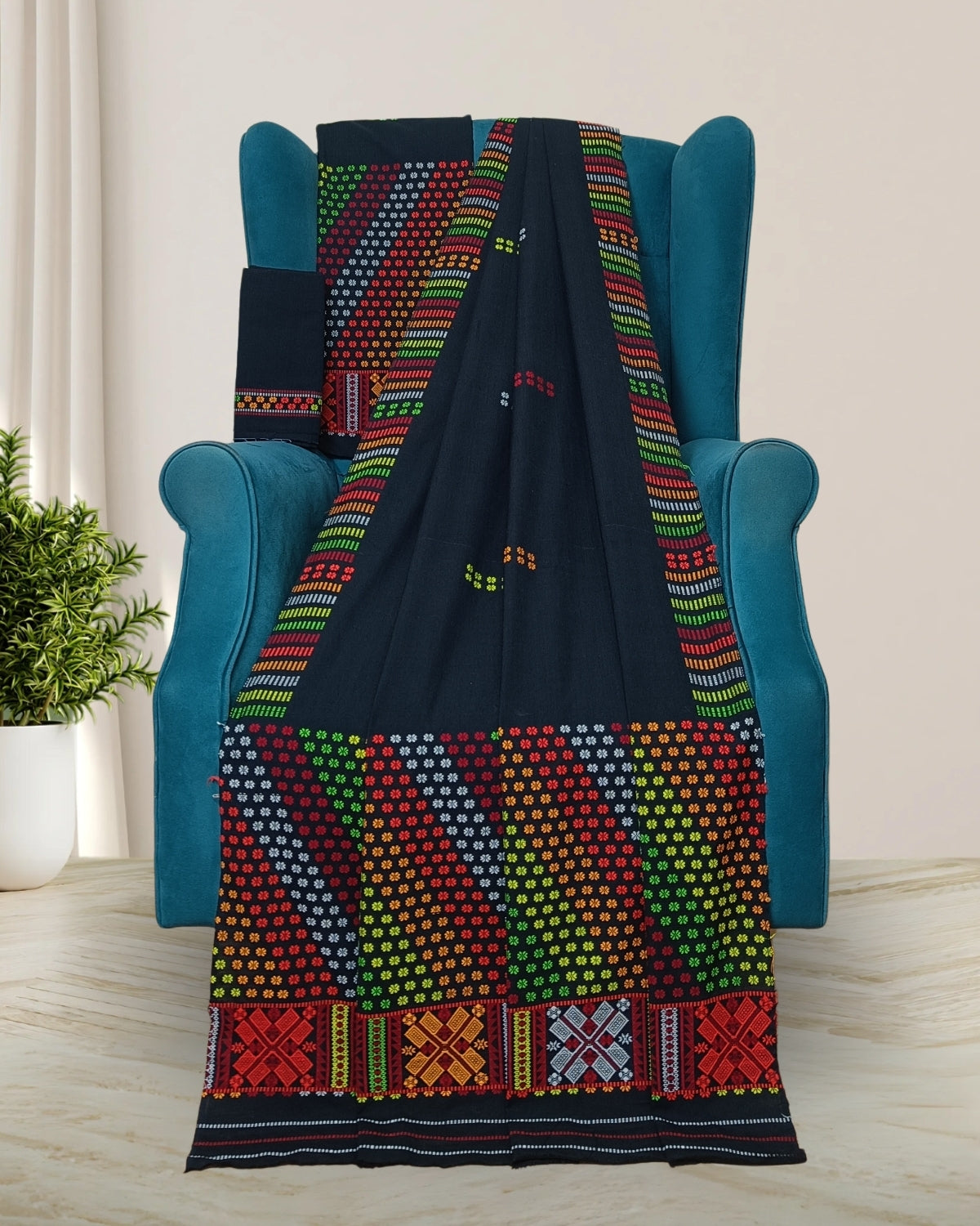 Padmini cotton Mising mekhela sador - Black