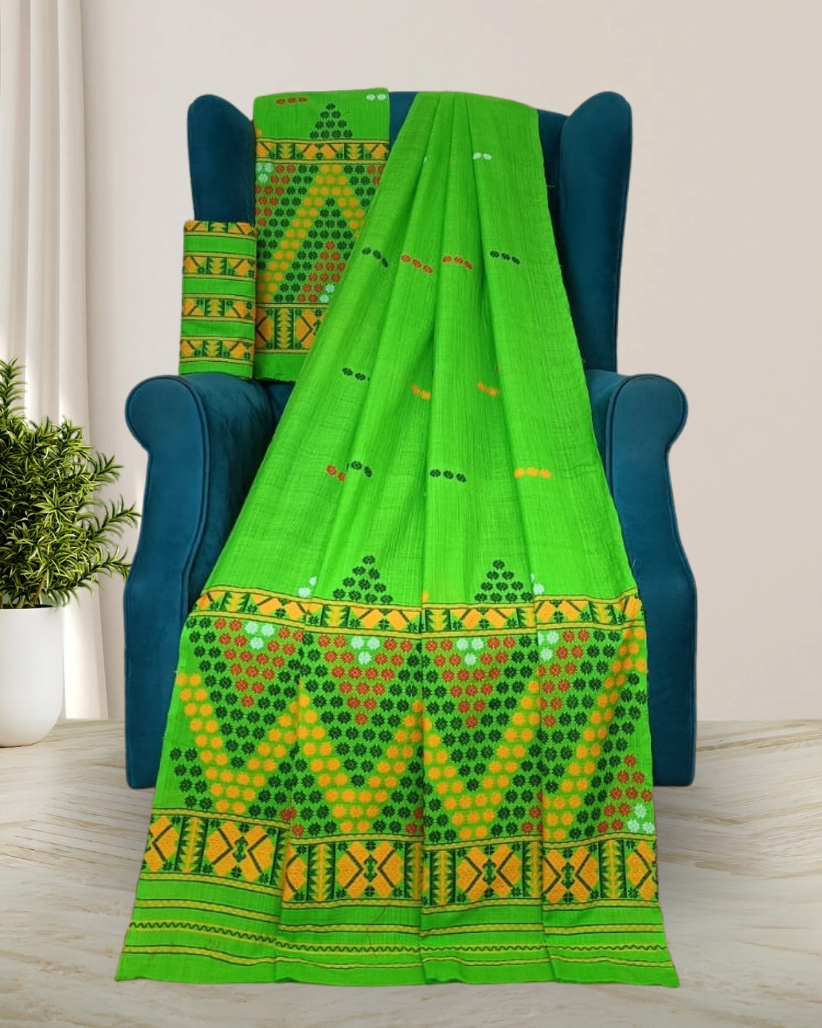 Padmini cotton Mising mekhela sador -Green