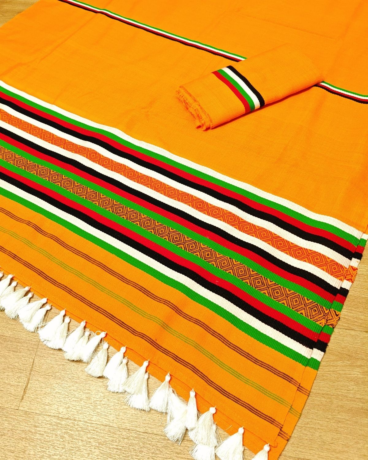 Ribi design Mising mekhela sador - Orange